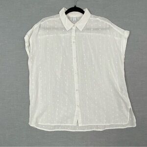 Old Navy White Eyelet Sleeveless Button-Up Shirt Sz Large